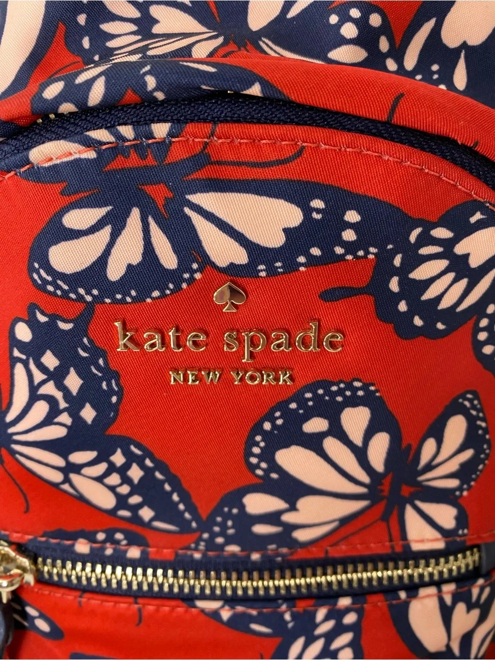 kate spade Red Butterfly Mini Backpack with Navy Accents purse